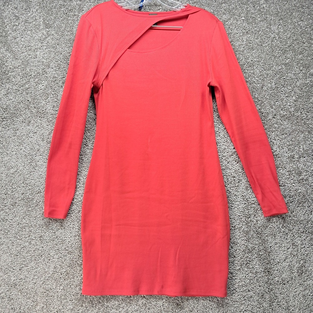 Wild Fable Red Ribbed Long Sleeve Cutout Bodycon Mini Dress Large VN1315930